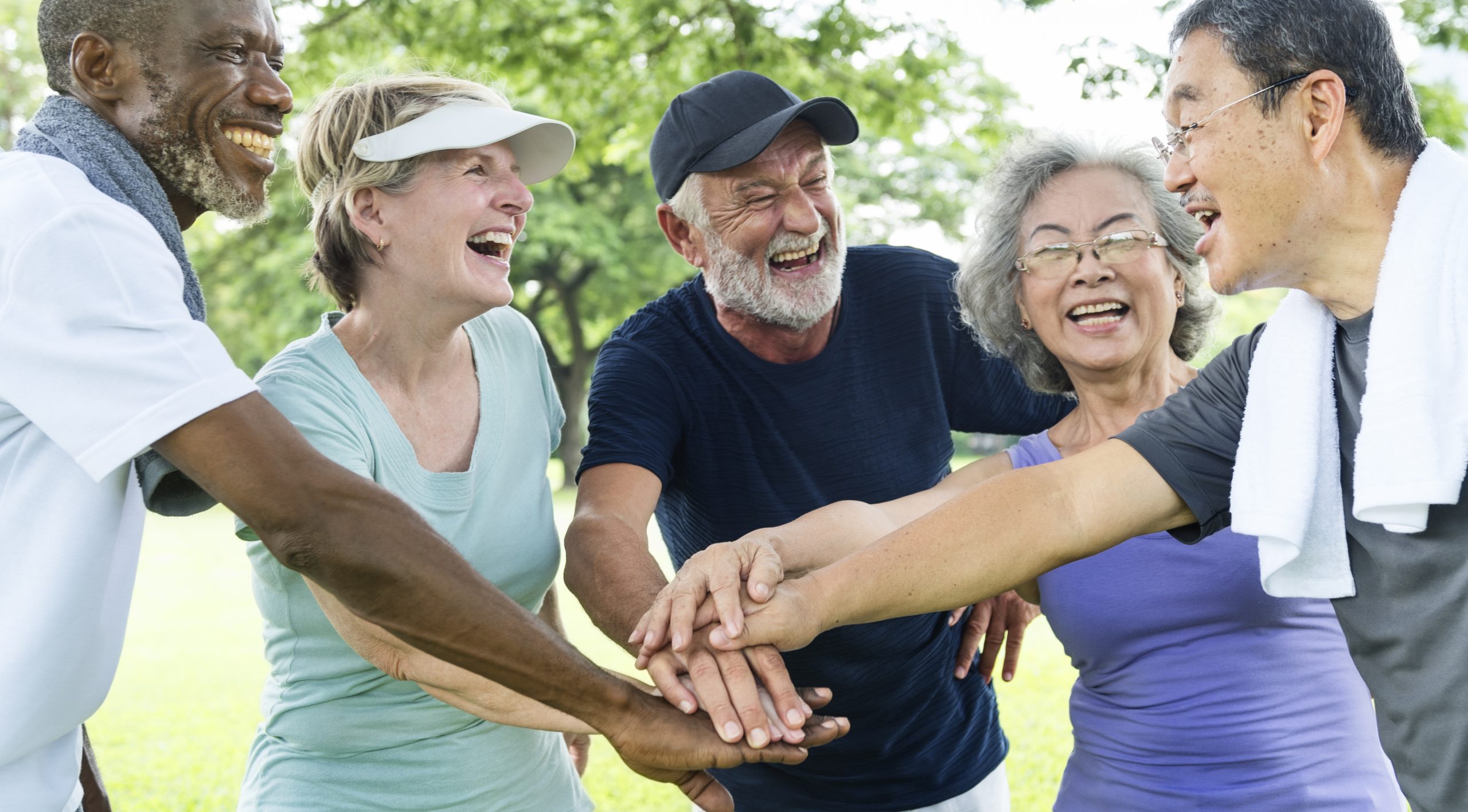 Older people exercising together